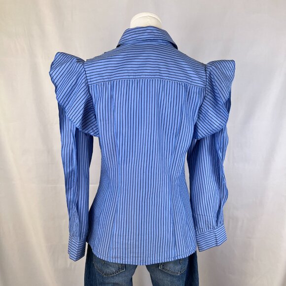 Koche Collective Pinstripe Ruffle Button Down Shirt - Picture 3 of 9